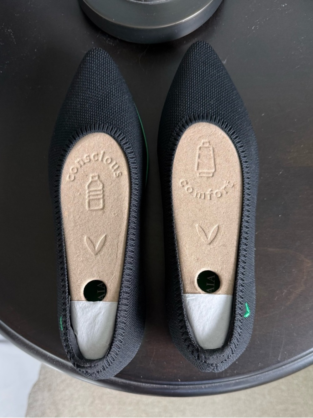 NEW Viviana Black Pointed Knit Ballet Flats with Green Sole